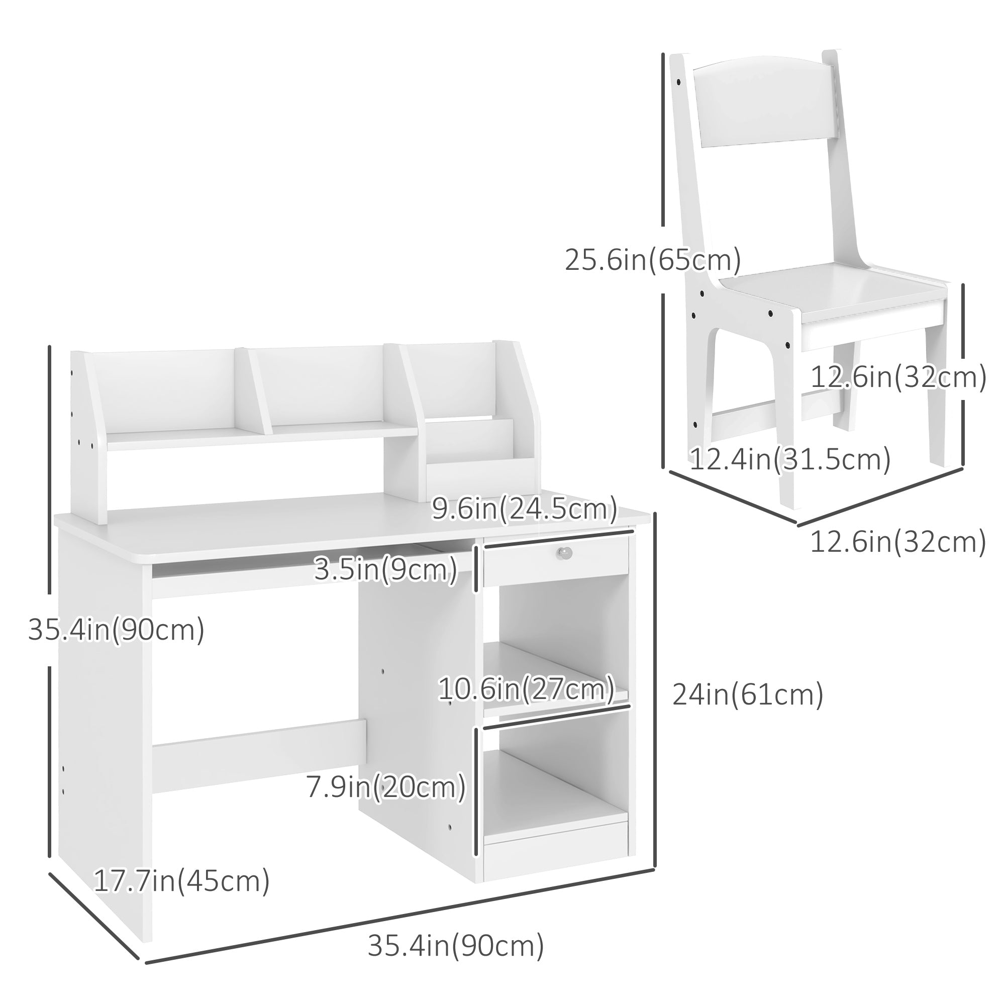 Qaba Kids Desk and Chair Set for 5-8 Year Old with Storage Study Table and Chair for Children White 