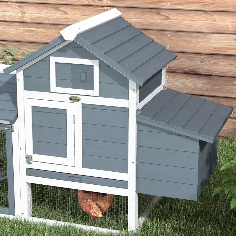 60" Large Chicken Coop Wooden Hen House for Outdoor Backyard with 2 Doors, Nesting Box and Removable Tray, White