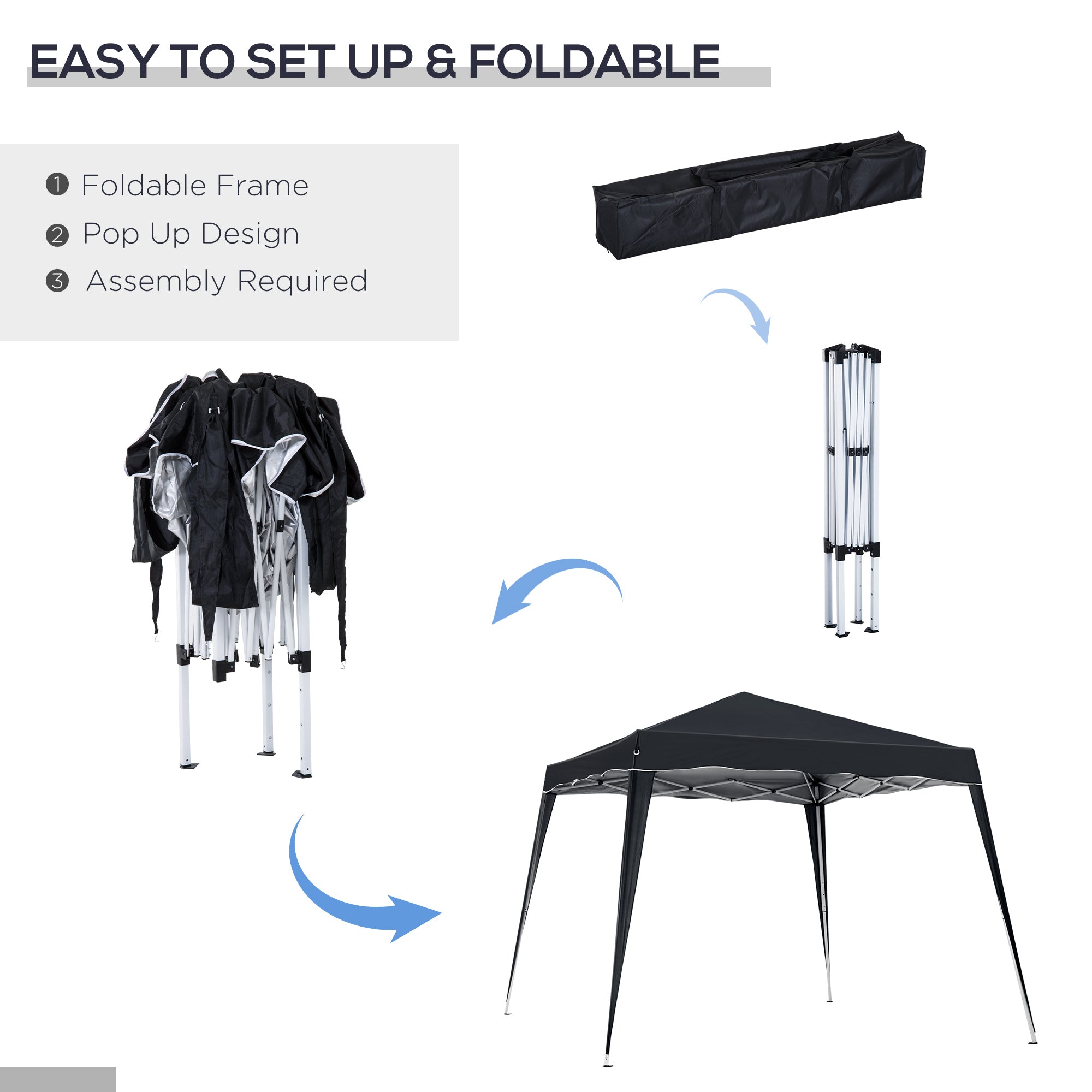 Outsunny 8' x 8' Pop Up Canopy, Outdoor Foldable Tent, Portable Canopy Tent with Carrying Bag for Camping, Party, Picnic, Black 