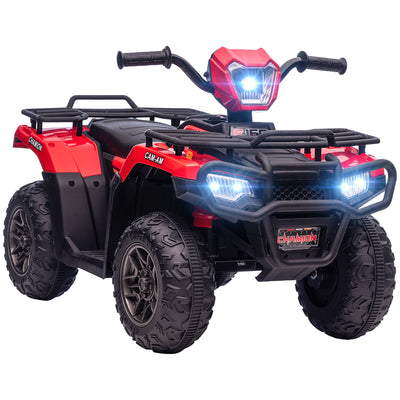 Aosom Kids ATV: 12V, 4 Wheeler Quad, Battery Powered, Music, LED Lights, Treaded Tires, 3-5 Years, Red 