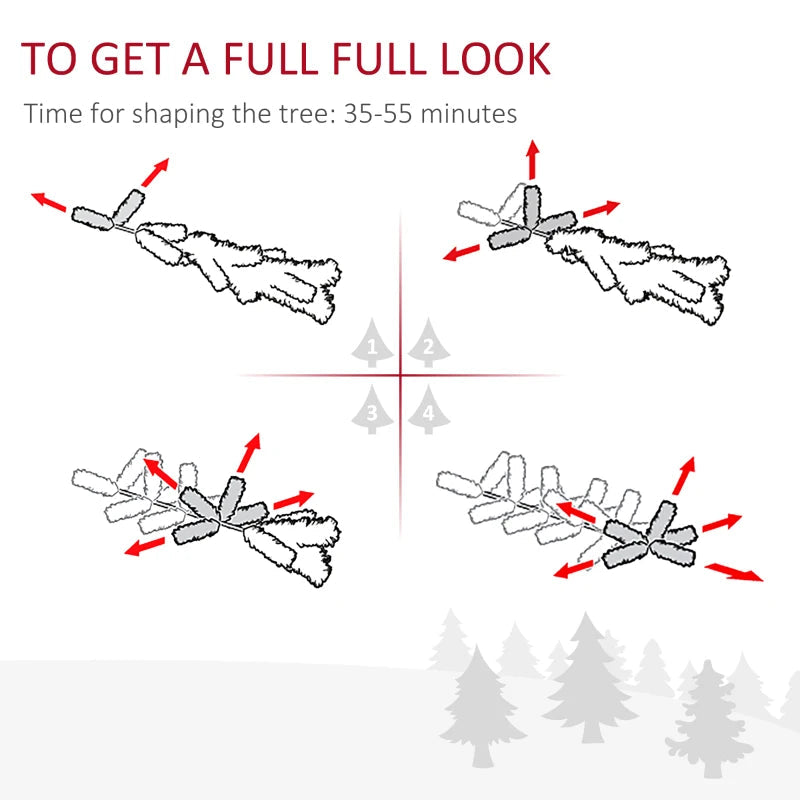 HOMCOM 7.5FT Prelit Snow Flocked Christmas Tree with Warm White LED Lights, Artificial Holiday Decoration 