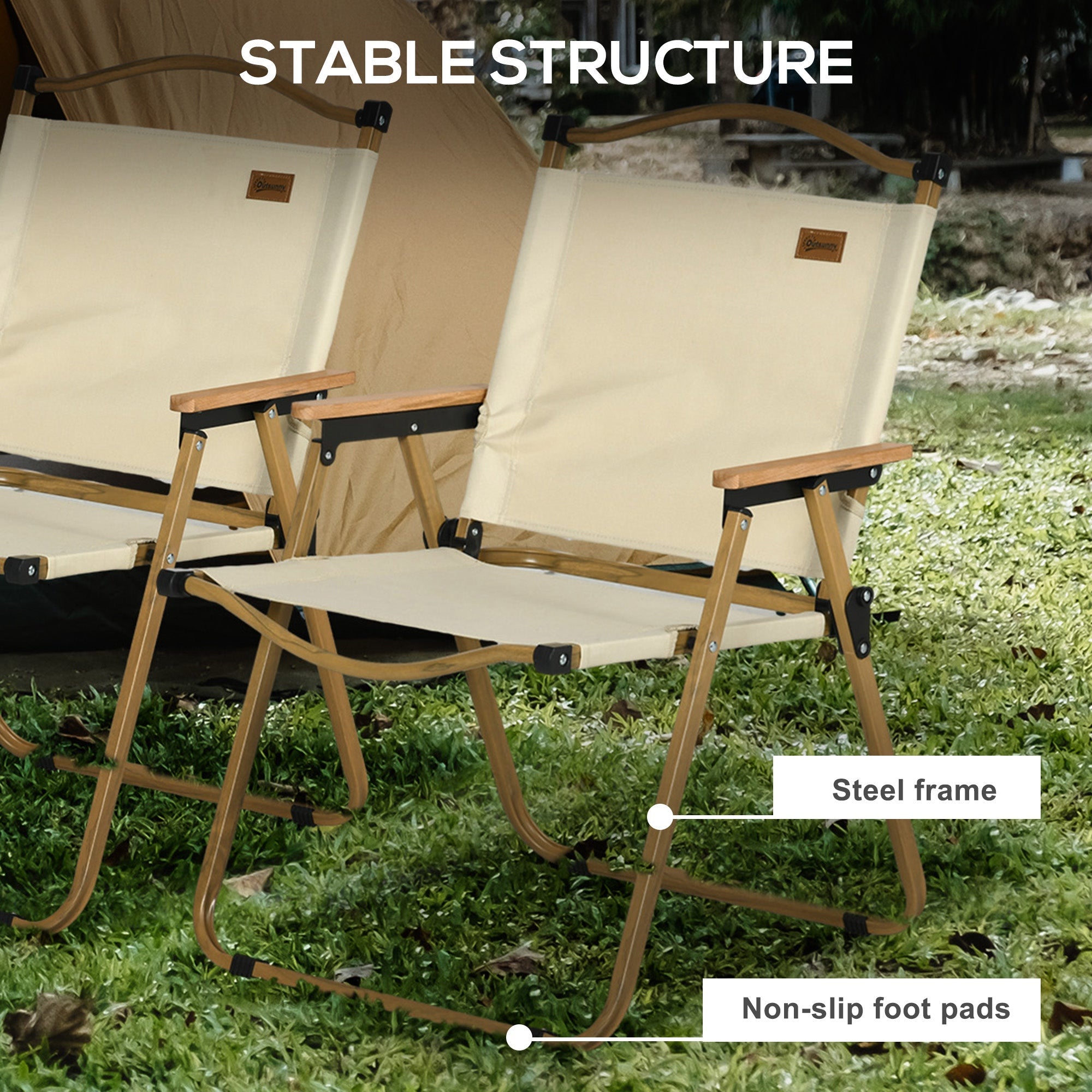 Outsunny 2 Pack Camping Chairs Lightweight Folding Armchairs Portable for Festivals Fishing Beach Hiking Beige 