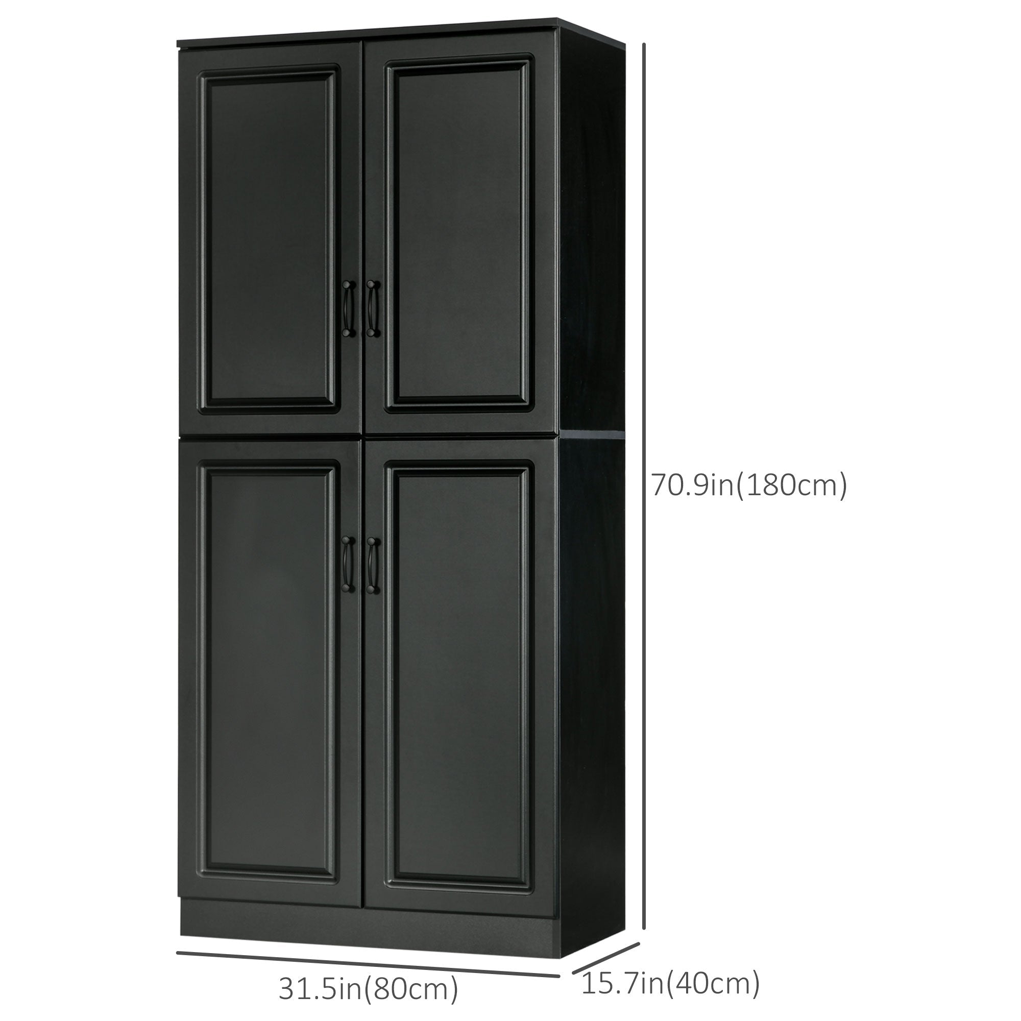 HOMCOM 71" Black Kitchen Pantry Cabinet Freestanding Storage with Hinged Doors Adjustable Shelves 