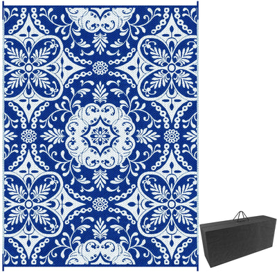 Outsunny 9' x 12' Portable Outdoor Rug Reversible Waterproof Mat with Carry Bag for RV Backyard Deck Blue 