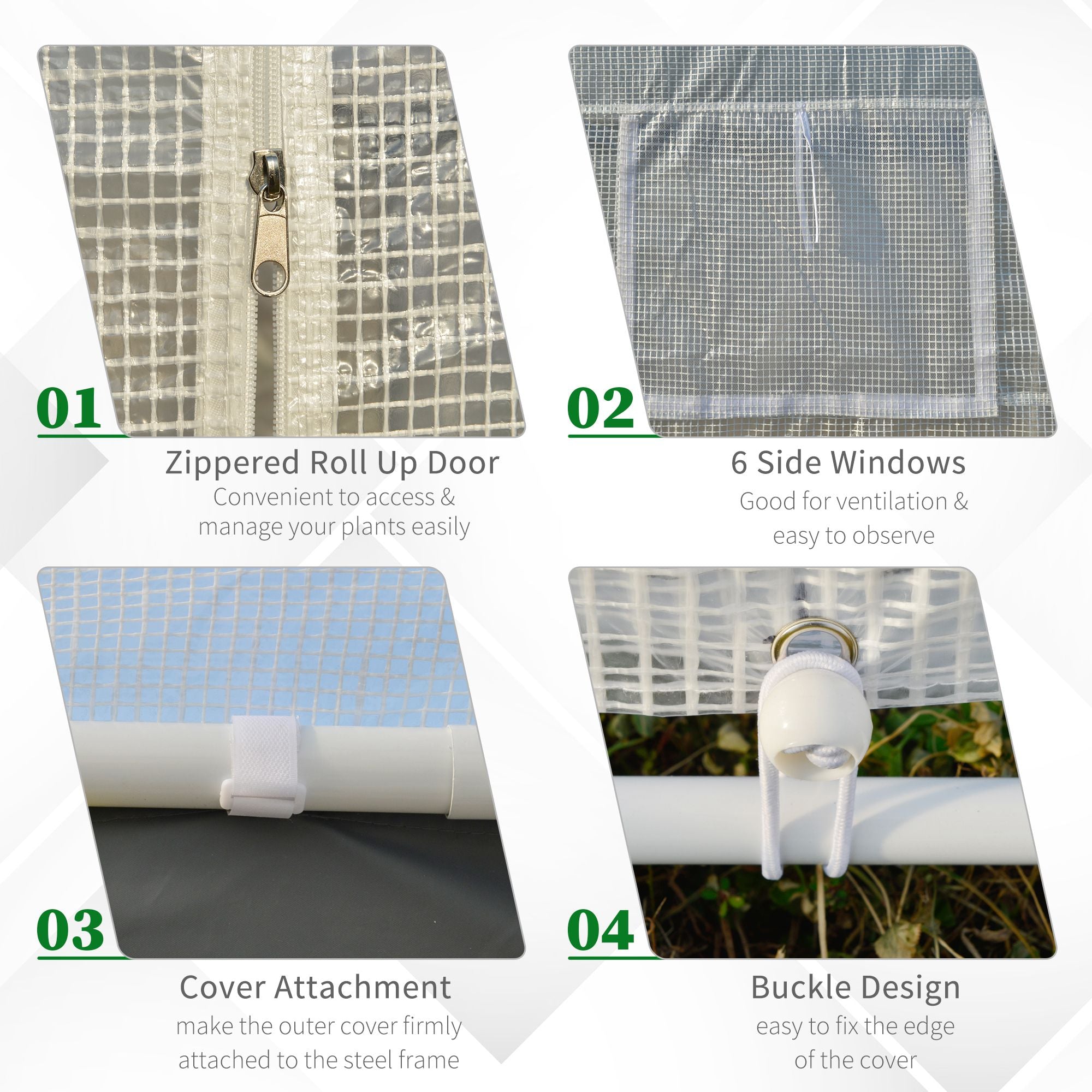 Outsunny Walk-in Greenhouse 20' x 10' x 9' with Roll Up Doors 6 Windows for Plant Protection Outdoor PE Cover White 