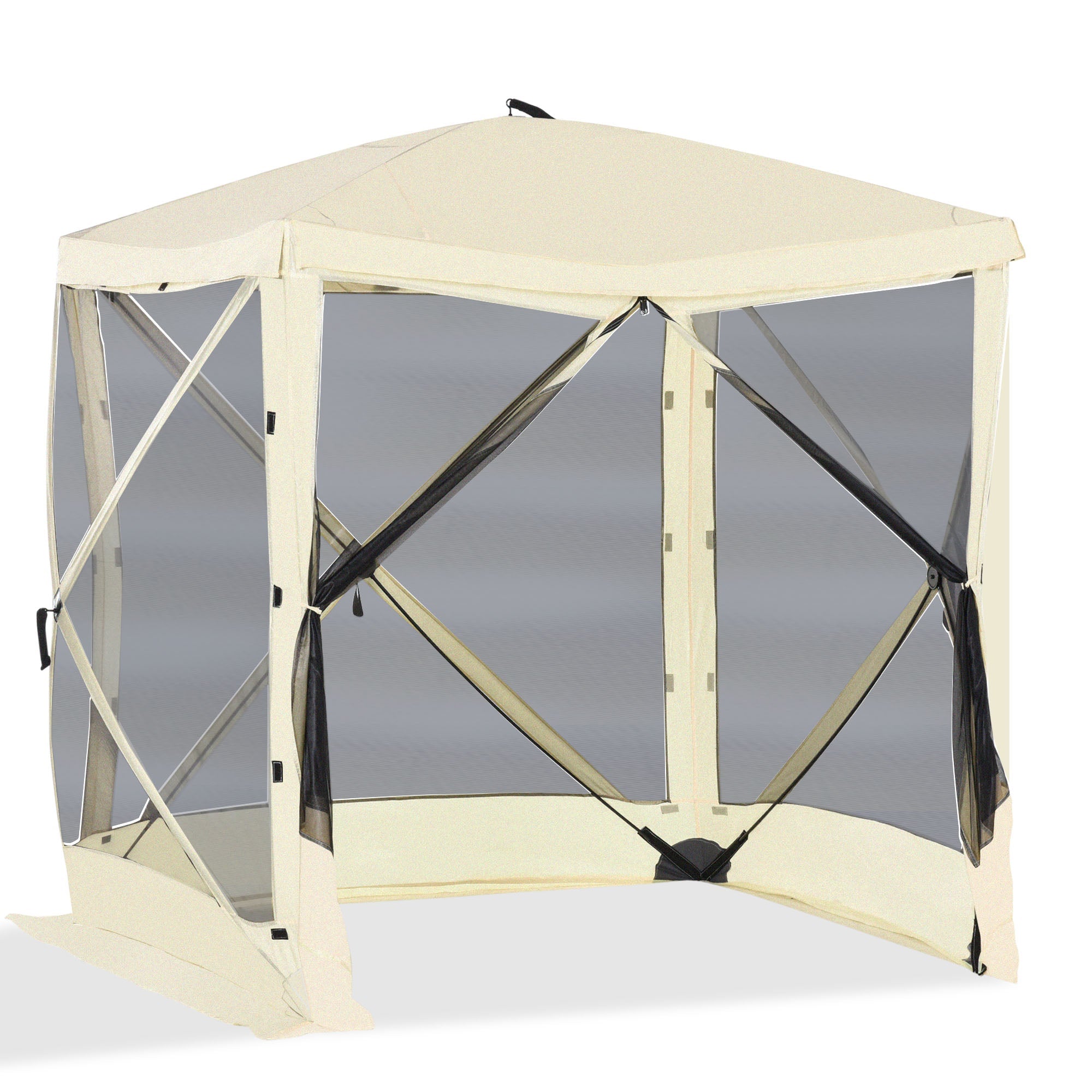 Outsunny Pop-Up Tent Foldable Screen House with Carry Bag Zippered Door Ground Stakes for 3-4 People Beige 