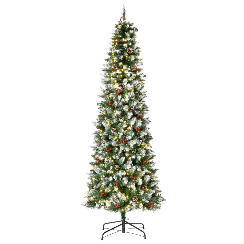 HOMCOM 7.5FT Prelit Snow Flocked Christmas Tree with Warm White LED Lights, Artificial Holiday Decoration 