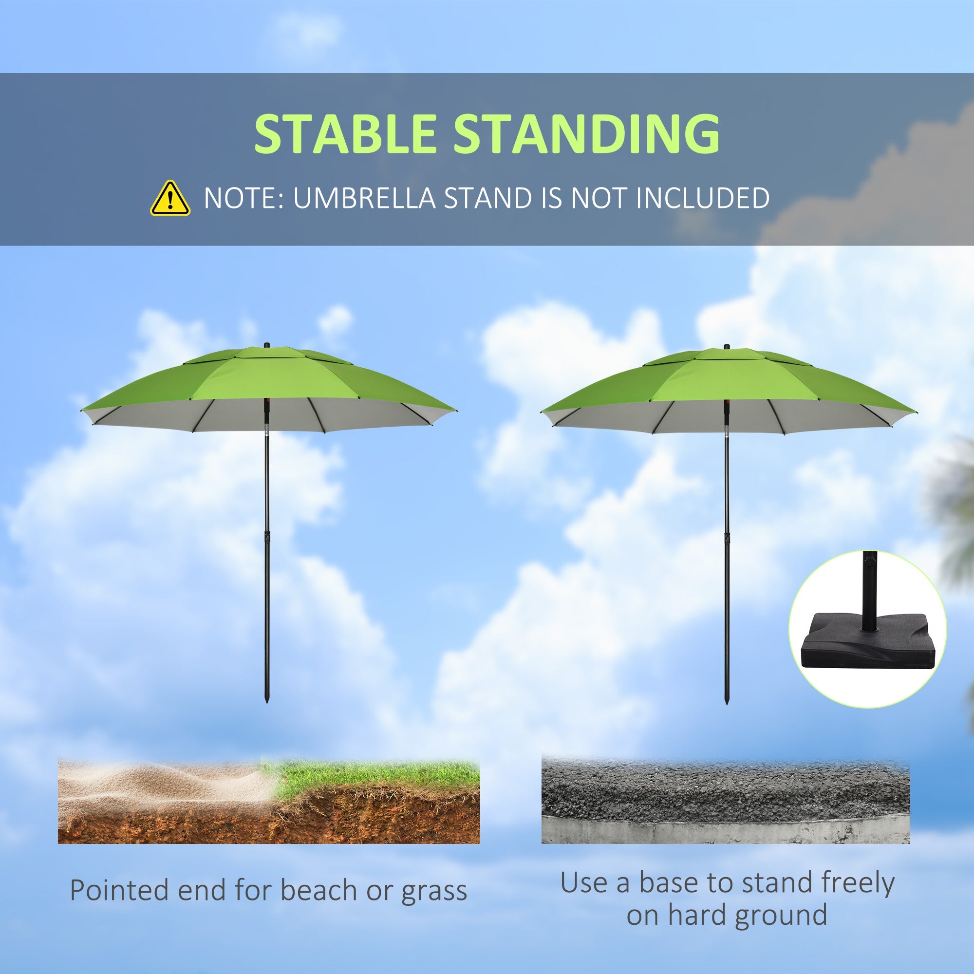 Outsunny 6.6ft Arched Beach Umbrella: Angle Adjustable with UV30+ Protection for Outdoor, Green 