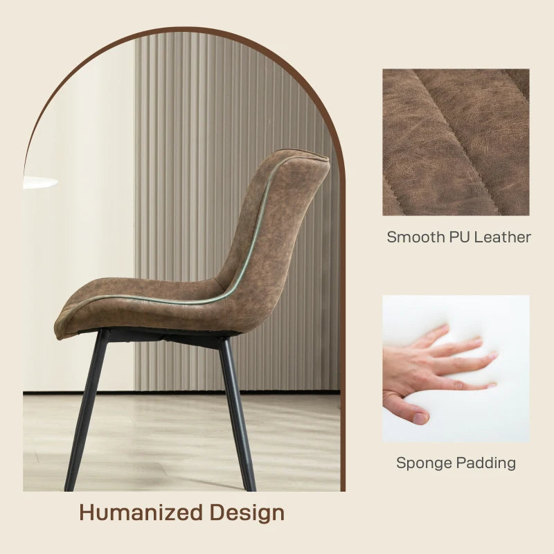 Dining Chairs Set of 2, PU Leather Upholstered Kitchen Chairs with Backrest and Steel Legs, Brown