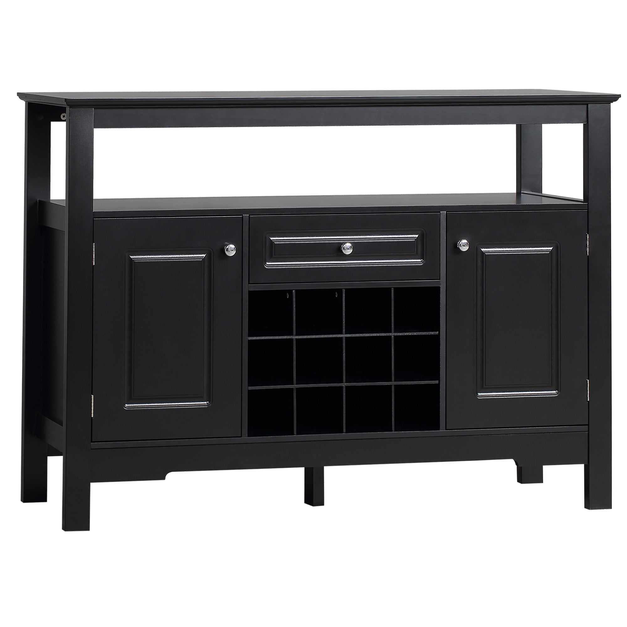 HOMCOM Black Storage Sideboard: Buffet Credenza Cabinet with Drawer & Removable Wine Rack for Kitchen/Living Room 