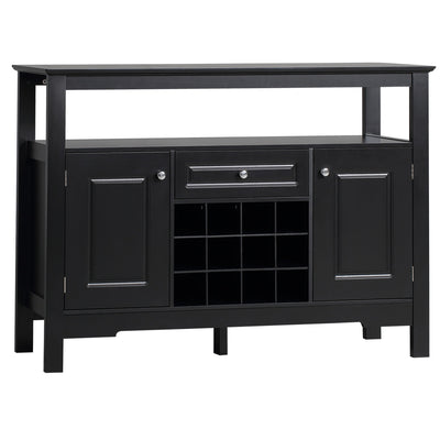 HOMCOM Black Storage Sideboard: Buffet Credenza Cabinet with Drawer & Removable Wine Rack for Kitchen/Living Room 