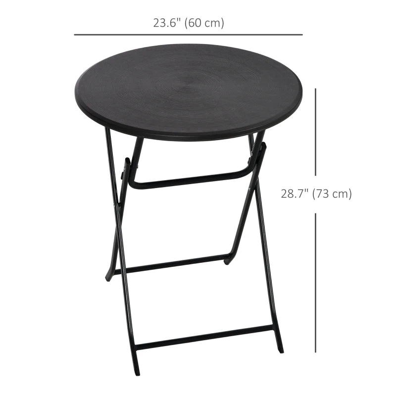 Folding Outdoor Coffee Table, 23.6" Round Patio Table with Wood-Effect HDPE Top for Balcony, Garden, Backyard, Dark Grey