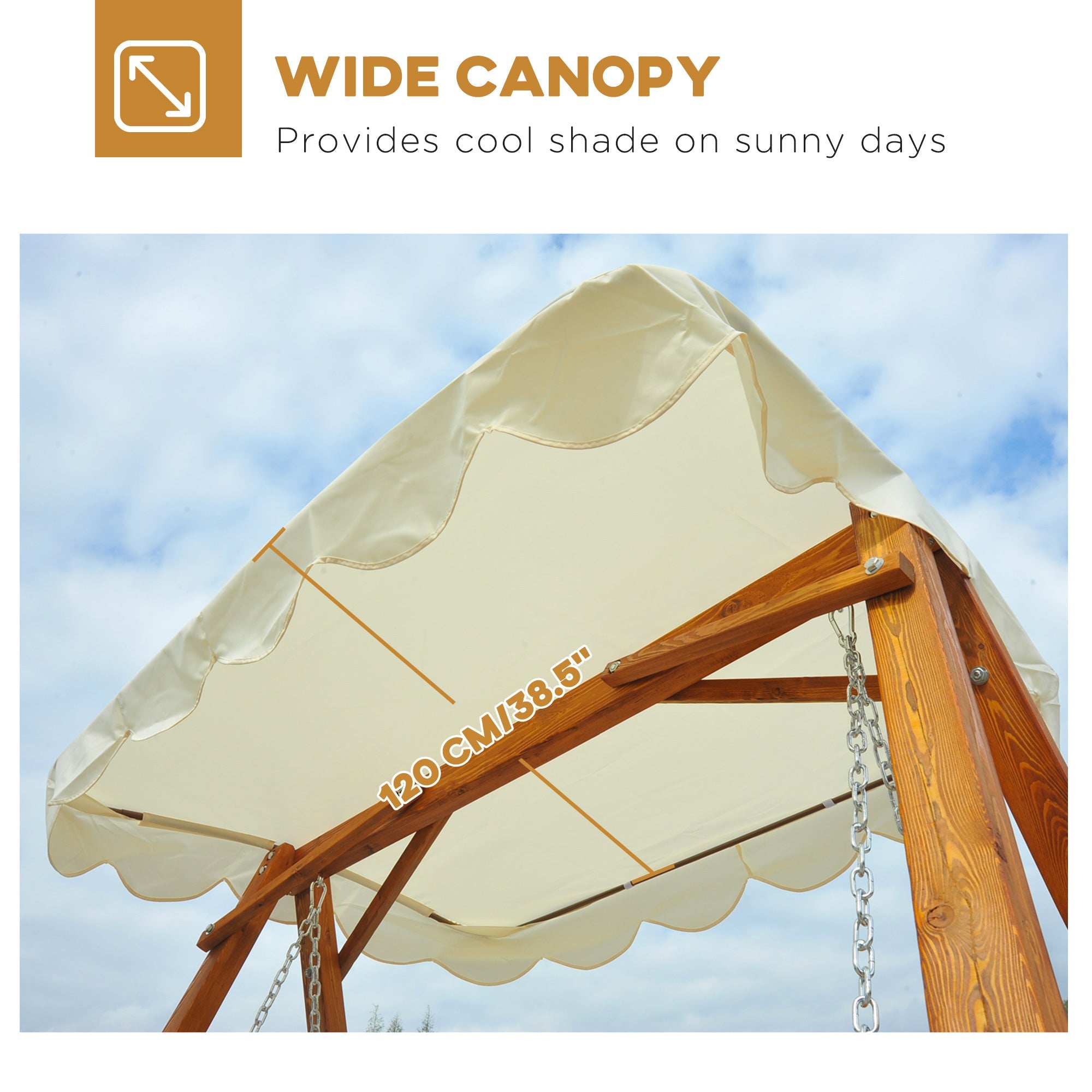 Outsunny 65" Patio Swing Chair with Canopy Outdoor Wooden Swing Bench Hammock for Garden, Poolside, Backyard 