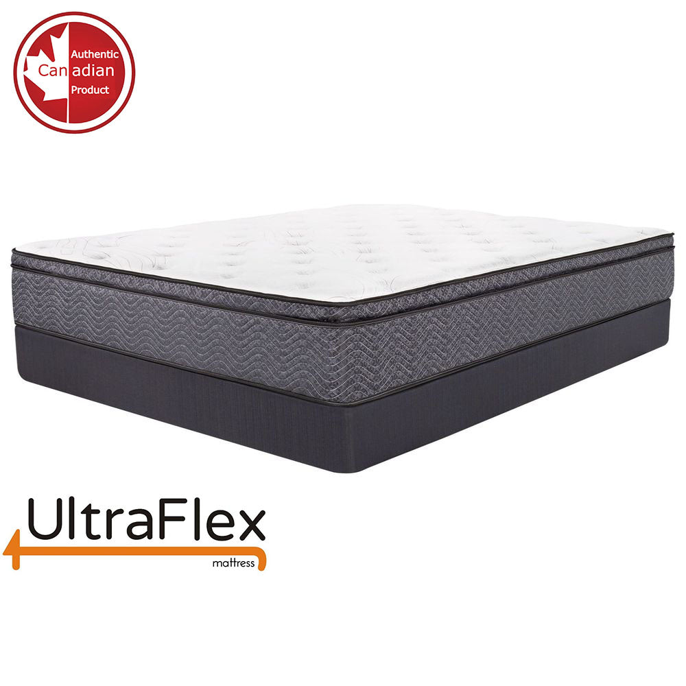 UltraFlex® REVIVE- Hybrid 12” Mattress and BoxSpring Set Breathable Pillowtop, Spinal Support HDcoils, Luxury Comfort Hypoallergic Foam Encasement, Pressure Relieving Coils, Eco-Friendly Mattress (Made in Canada)