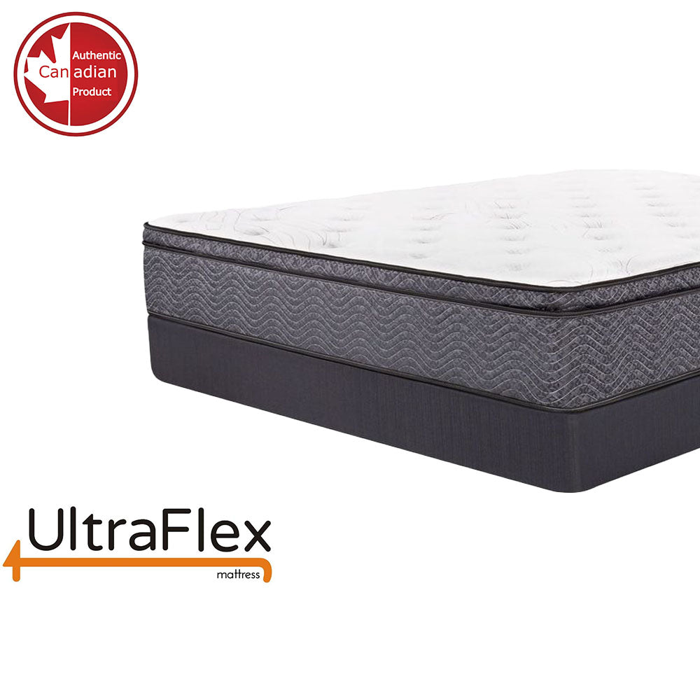 UltraFlex® REVIVE- Hybrid 12” Mattress and BoxSpring Set Breathable Pillowtop, Spinal Support HDcoils, Luxury Comfort Hypoallergic Foam Encasement, Pressure Relieving Coils, Eco-Friendly Mattress (Made in Canada)
