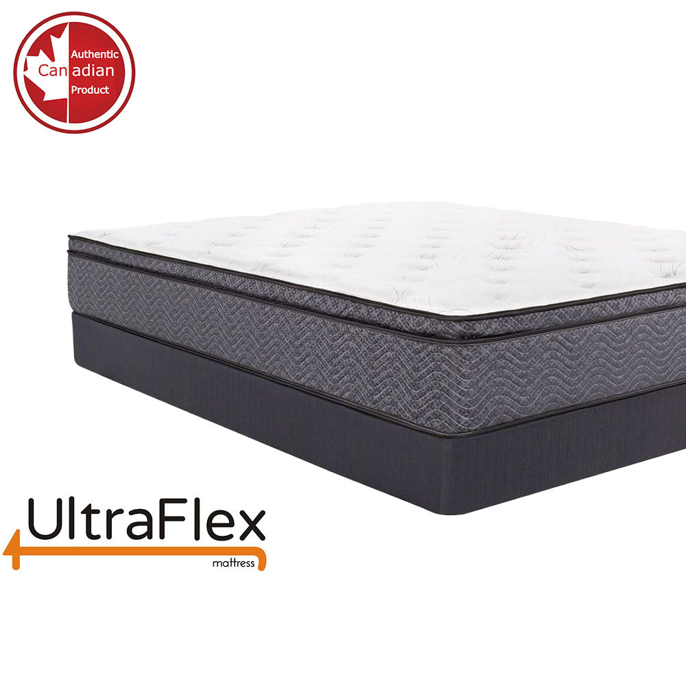 UltraFlex® REVIVE- Hybrid 12” Mattress and BoxSpring Set Breathable Pillowtop, Spinal Support HDcoils, Luxury Comfort Hypoallergic Foam Encasement, Pressure Relieving Coils, Eco-Friendly Mattress (Made in Canada)