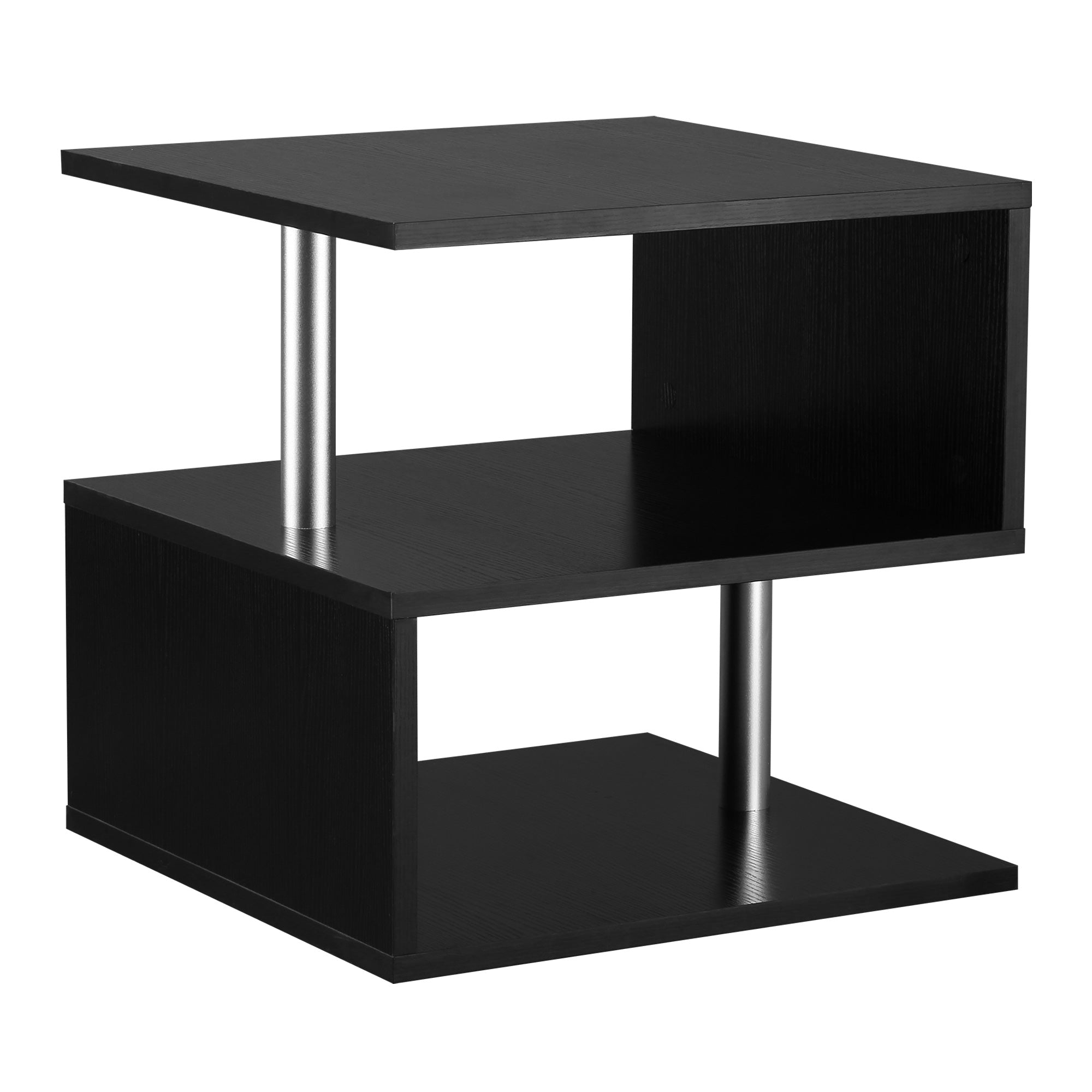 HOMCOM S-Shaped Side Table: 3-Tier Black Storage Shelves & Versatile Coffee Table Design 