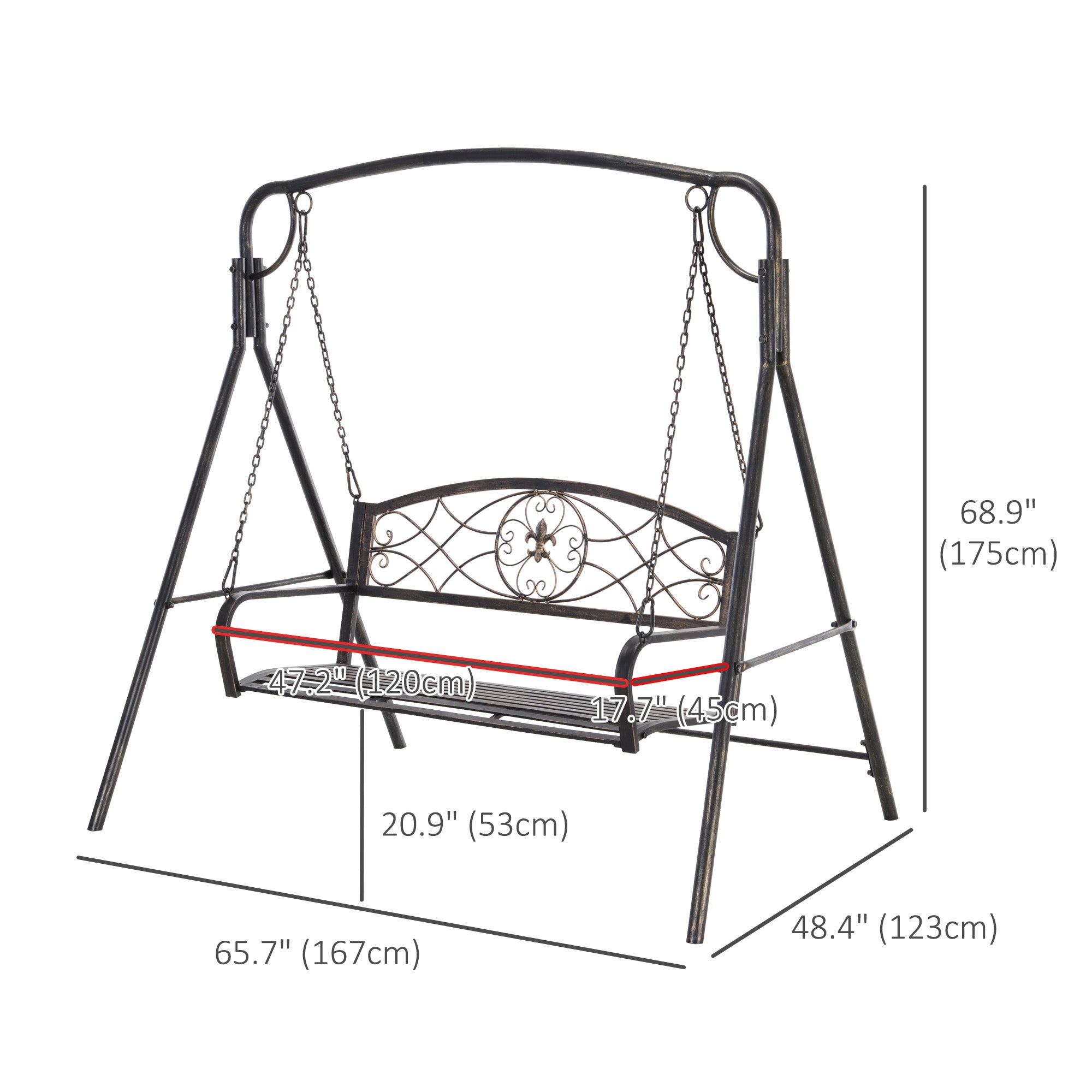 Outsunny 2 Seater Porch Swing Chair, Weather Resistant Outdoor Swing Seat with Metal Frame for Garden, Backyard, Lawn, Black 