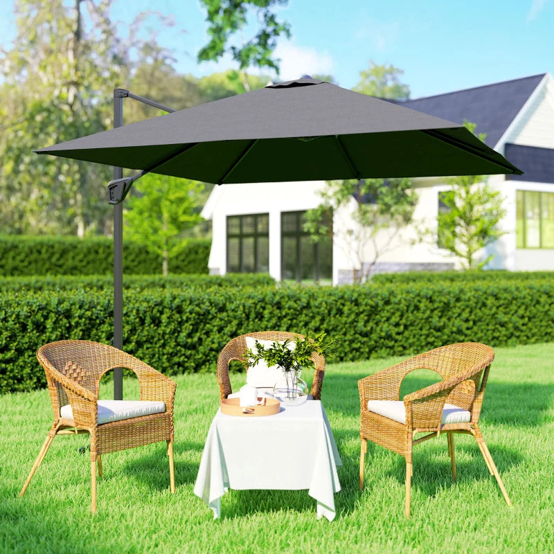 8'x8' Square Patio Hanging Offset Umbrella, Outdoor Cantilever Parasol w/ Cross Base, Dark Grey