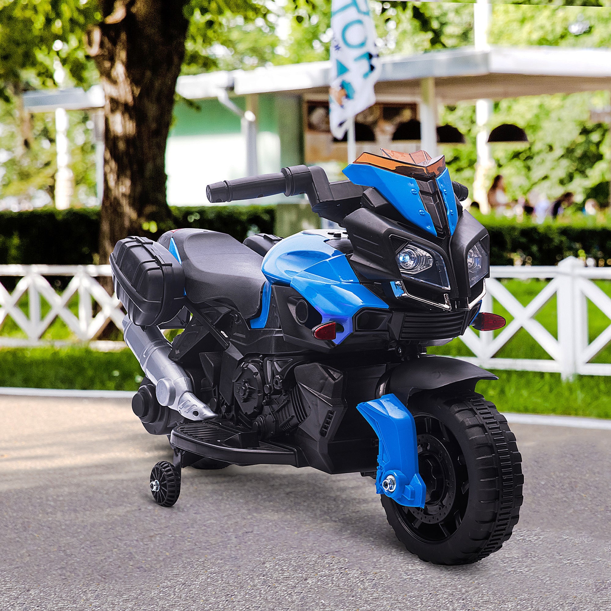 Aosom Kids Ride On Motorcycle, 6V Electric Battery Powered Dirt Bike w/ Training Wheels, Gift for Children Boys Girls Blue 