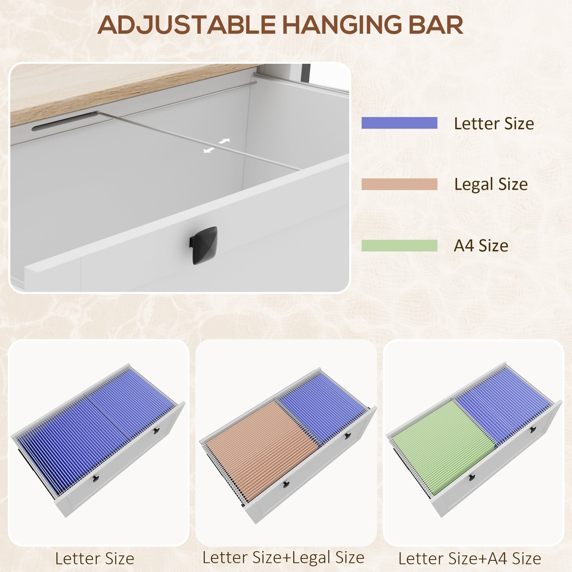 HOMCOM 2 Drawer File Cabinet, Lockable Filing Cabinet with Adjustable Hanging Bar for Letter, A4 and Legal Size, White 