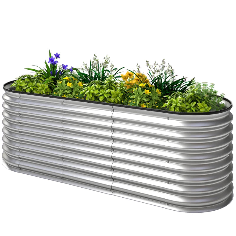 Galvanized Raised Garden Bed, 6 x 2 x 2 ft Modular Metal Garden Beds with Rubber Strip Edging, Silver