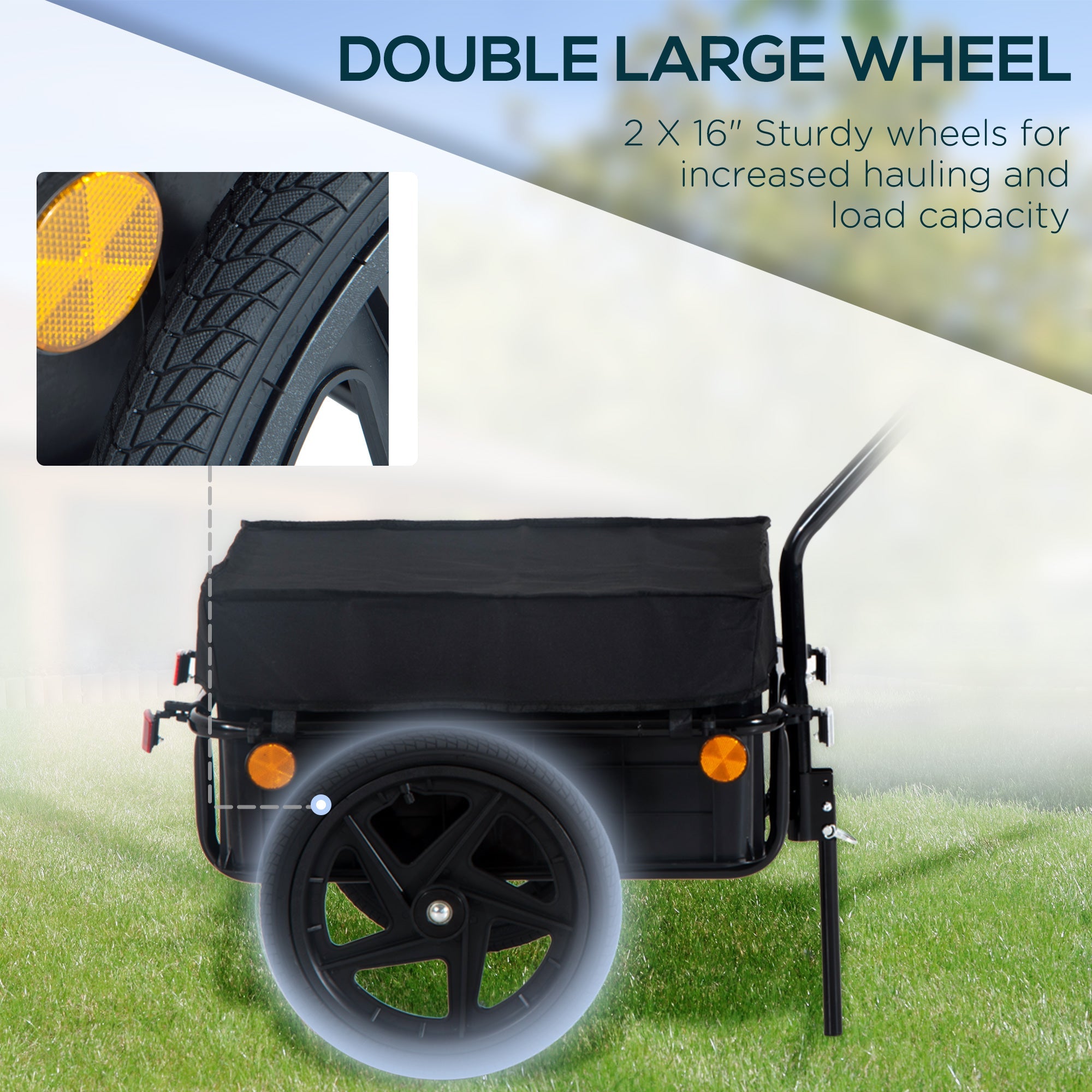 Aosom Luggage Cart Stroller Wagon with Double Wheel Internal Frame Enclosed Bicycle Cargo Trailer Multi-functional Steel, Black 