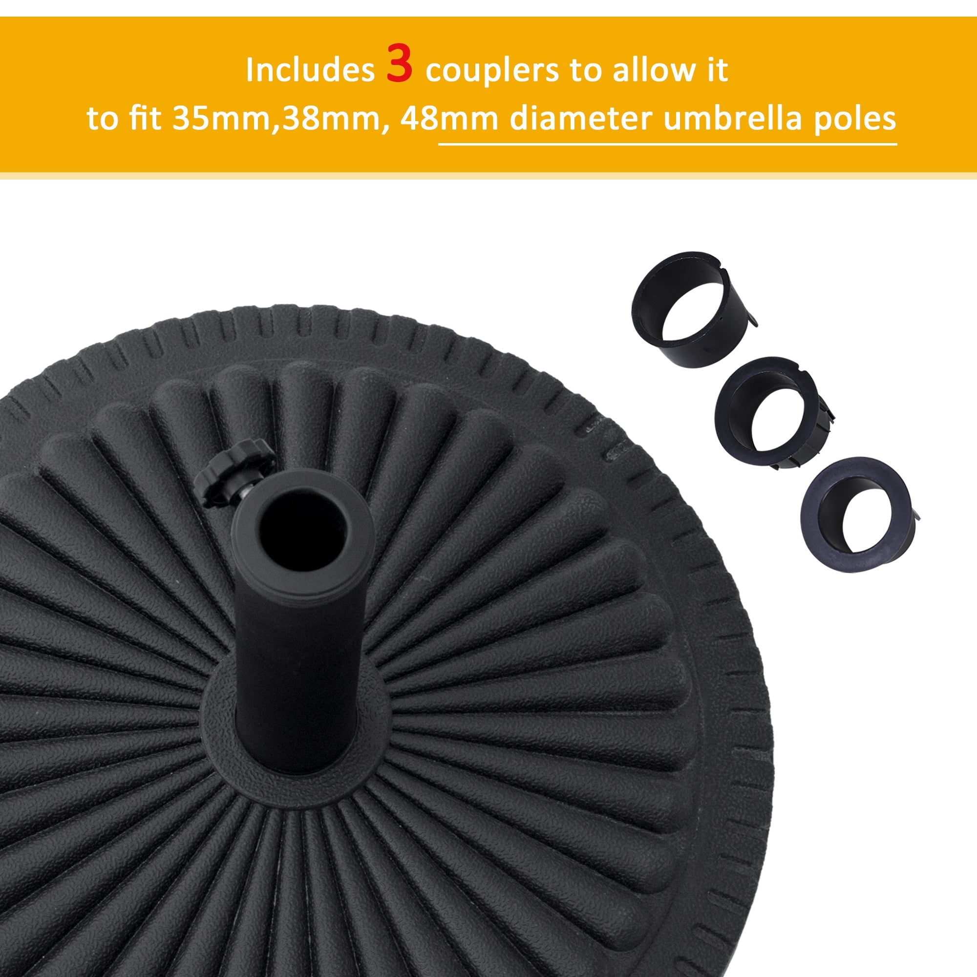 Outsunny Umbrella Base: Round Cement Parasol Stand Fits Φ1.4" Φ1.5" Φ2" Pole for Outdoor Backyard Black 