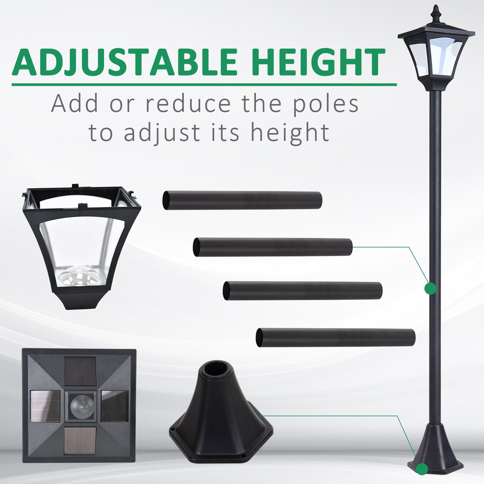 Outsunny Solar Powered LED Streetlight Style Outdoor Lamp Post Garden Light Waterproof 5-6 Hours with Base Walkway 