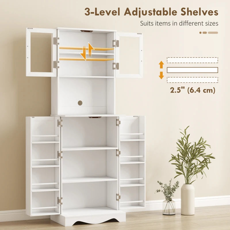 71" Kitchen Pantry Cabinet, Freestanding Kitchen Hutch with 8 Door Shelves, Adjustable Shelf and Acrylic Doors, White