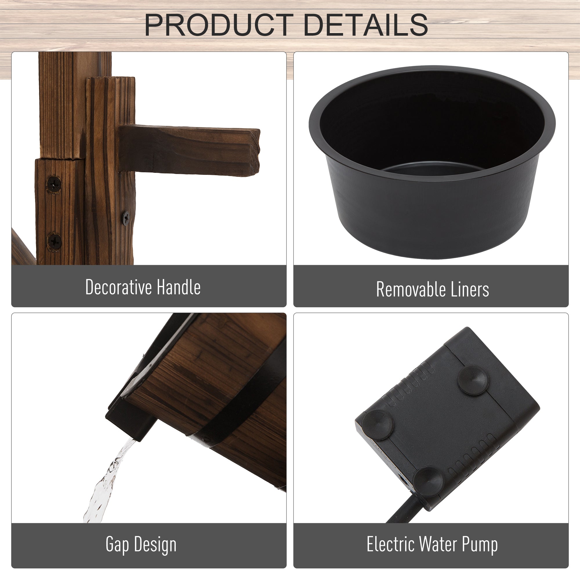 Outsunny Rustic Barrel Waterfall Fountain Wood Garden Decor with Pump Charming Outdoor Feature 