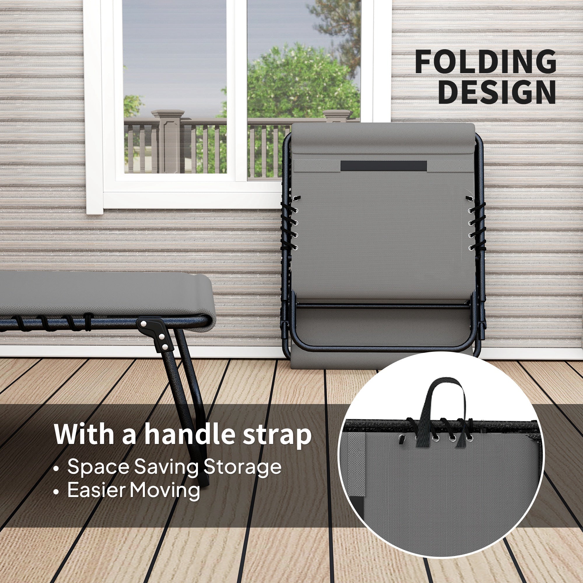 Outsunny Folding Chaise Lounge Chair Set of 2, Reclining Outdoor Lounge Chair Set with Quick Drying Pad Headrest Side Pocket, Tanning Chair Set for Beach Garden Pool, Light Grey 
