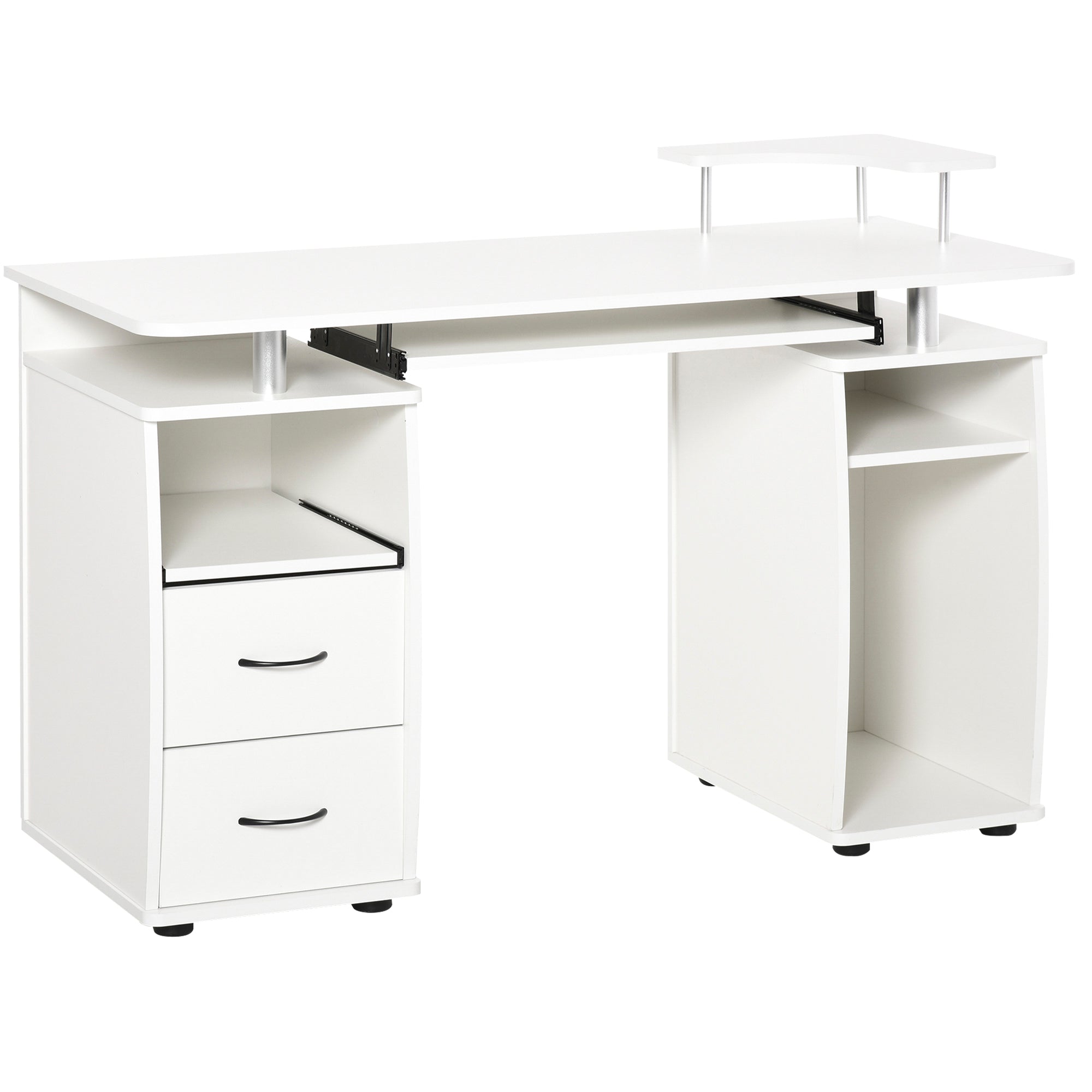 HOMCOM Computer Desk with Keyboard Tray CPU Stand Writing Workstation Home Office White 