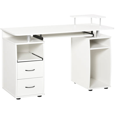 HOMCOM Computer Desk with Keyboard Tray CPU Stand Writing Workstation Home Office White 