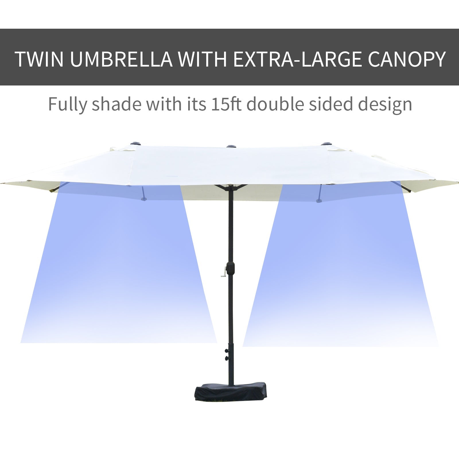 Outsunny 15' Double Canopy Patio Umbrella Sunshade Elegance: Lift Crank, Cross Base, Sandbag, Beige Hue 