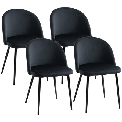 HOMCOM Modern Dining Chairs, Mid-Back Velvet-touch Upholstery Side Chair, Table Chair for Living Room, Dining Room, Black, Set of 4 