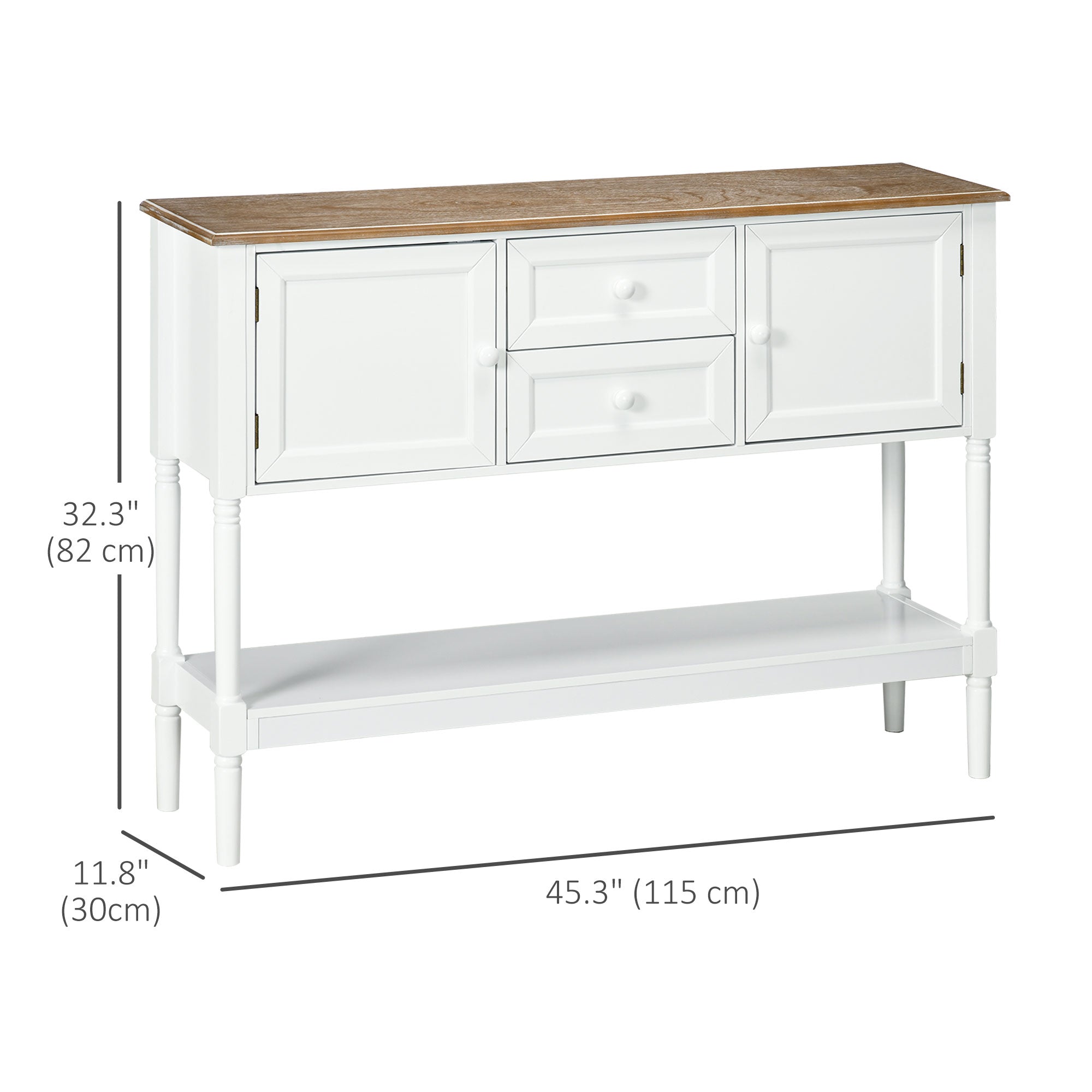 HOMCOM Retro Console Table: Vintage Sofa Table with Drawers & Cabinets, Entryway/Living Room/Bedroom, White 