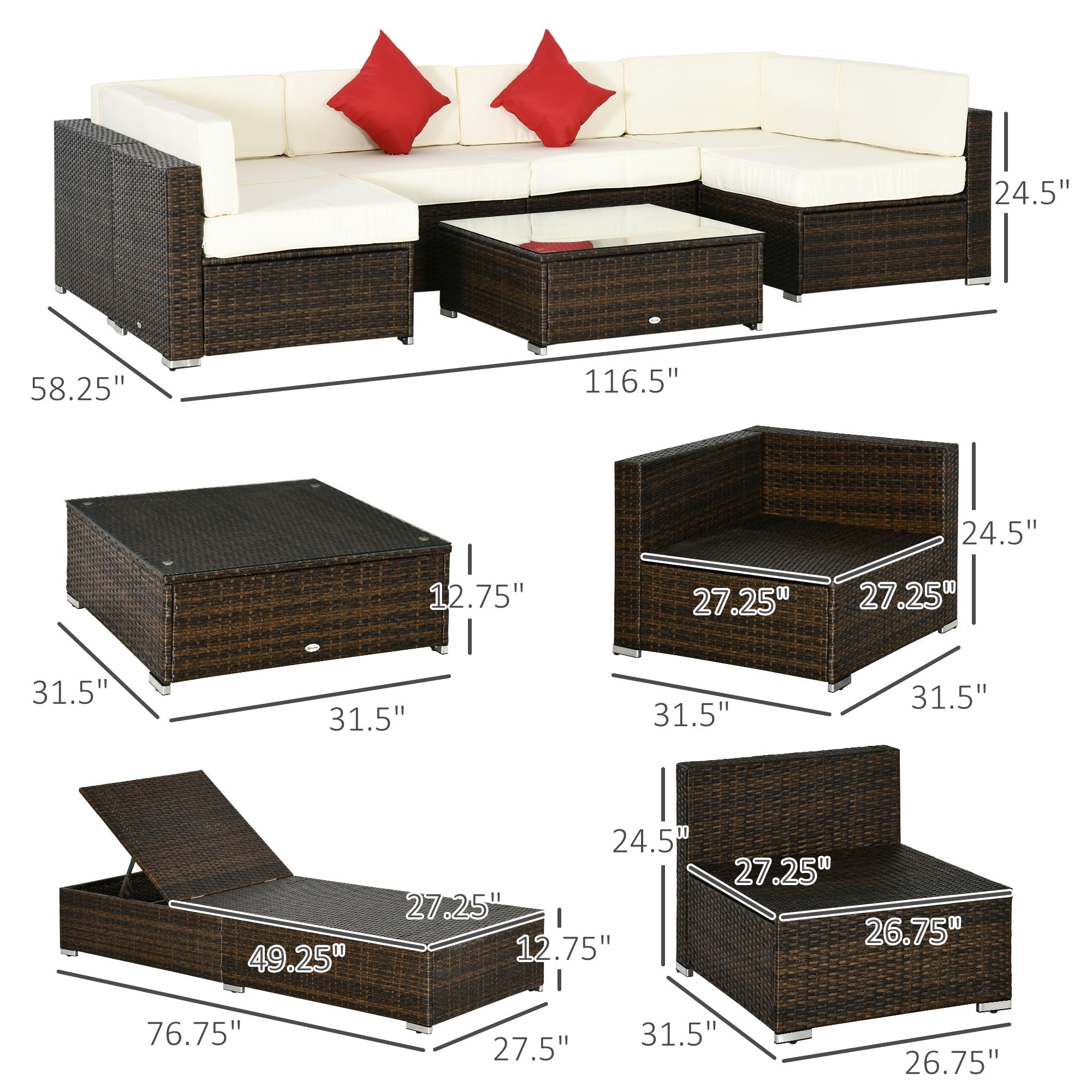 Outsunny 9pcs Patio Furniture Set Outdoor Wicker Sofa Cushioned Seat Cream White 