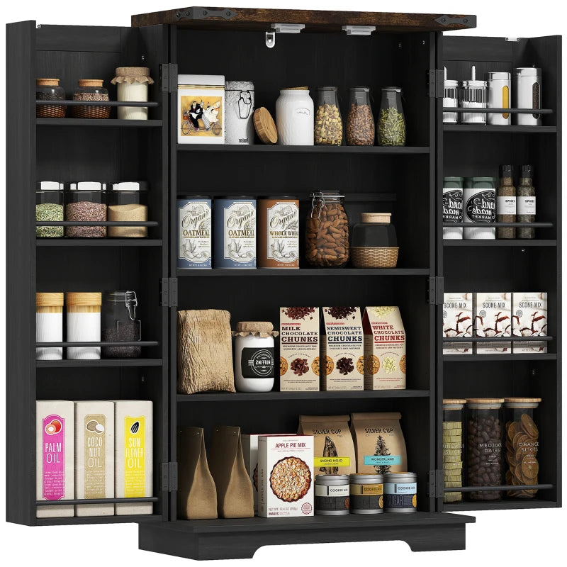 Farmhouse Kitchen Pantry Storage Cabinet, Kitchen Pantry Cabinet with Doors and Adjustable Shelves, Black