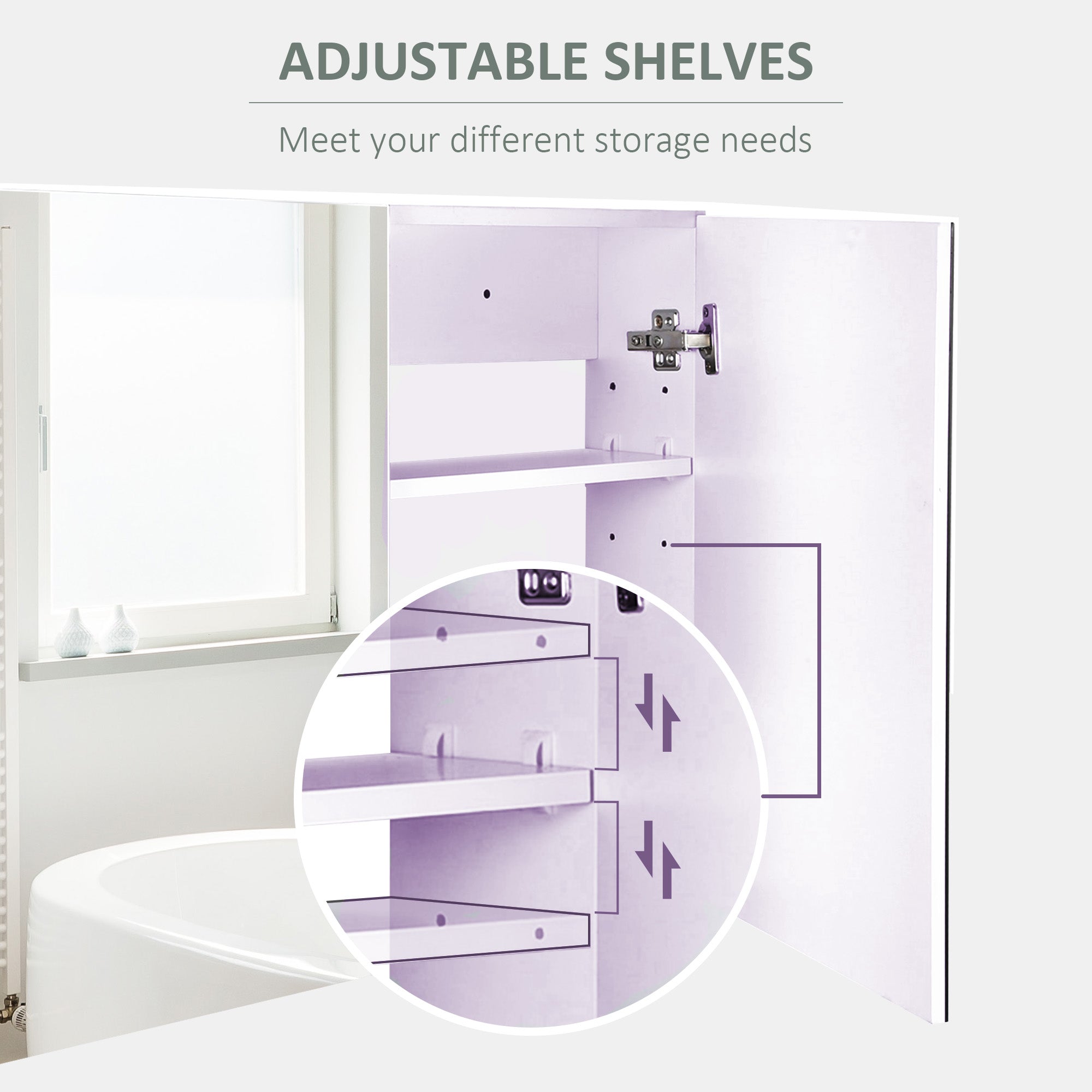 HOMCOM Wall-Mounted Bathroom Cabinet: Double Doors with Mirror, Adjustable Shelf for Storage Organization, White Finish 