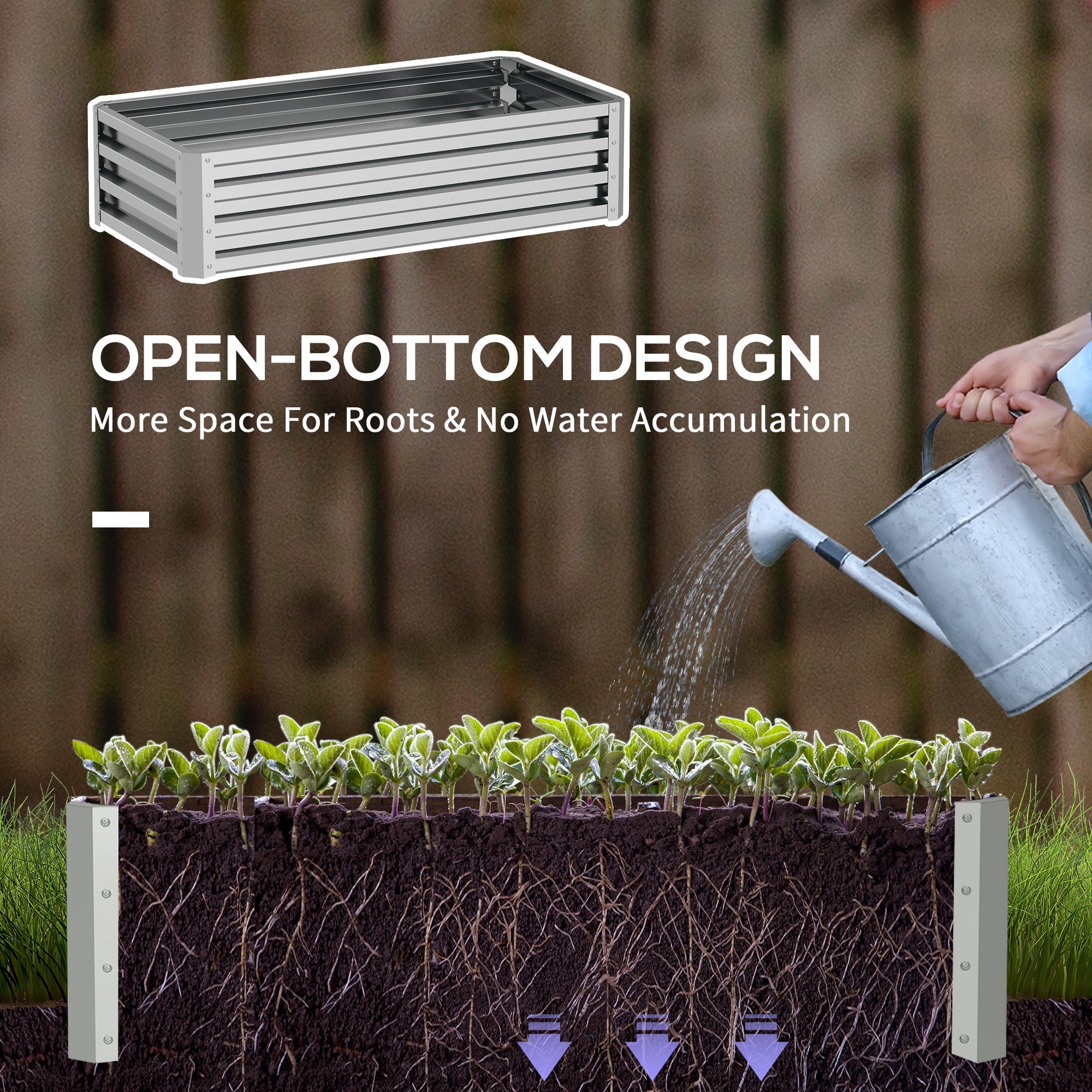 Outsunny Galvanized Raised Garden Bed, Outdoor Planter Box for Vegetables, Flowers, Herbs, 4' x 2' x 1', Silver 