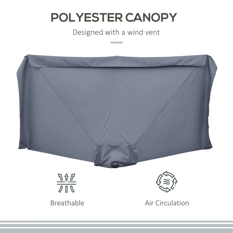 7.5ft Half Umbrella Semi Patio Parasol with Crank Handle, Top Vent for Garden, Balcony- NO BASE INCLUDED, Grey