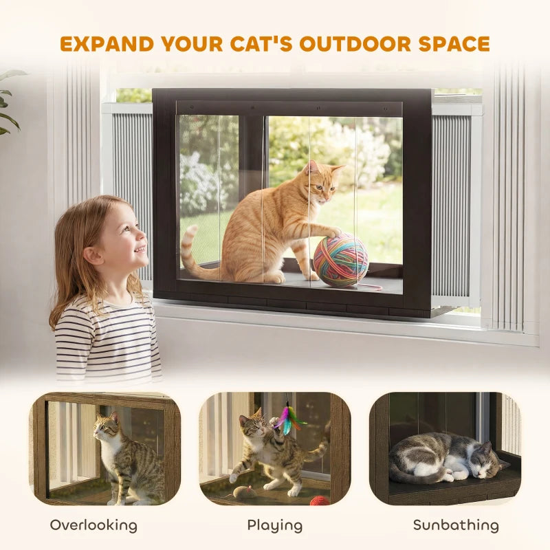 Catio Outdoor Cat Enclosure Adjustable Cat House Waterproof Top for Window 24" x18.5" x16.1" Black & White