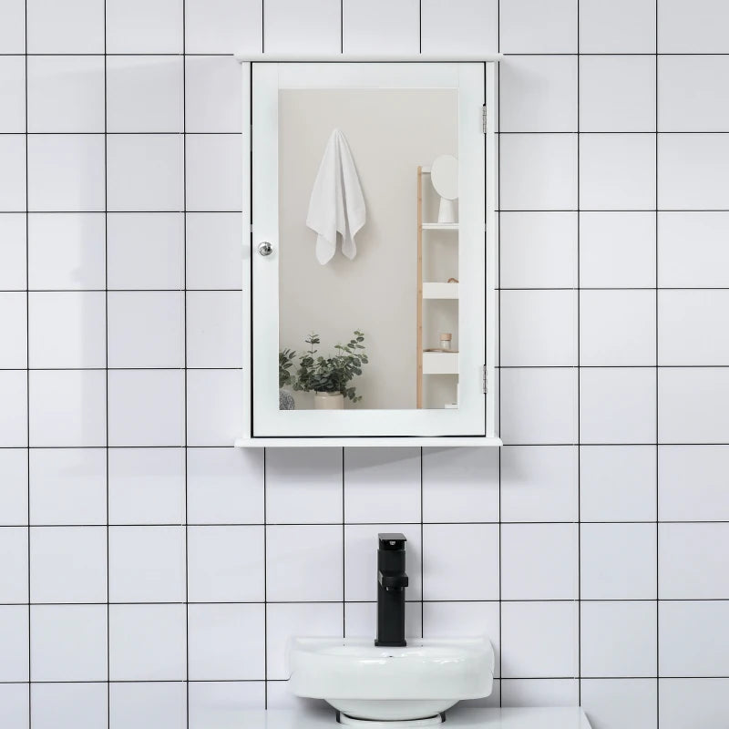 Bathroom Mirror Cabinet, Wall Mounted Medicine Cabinet with Door and Shelves, White