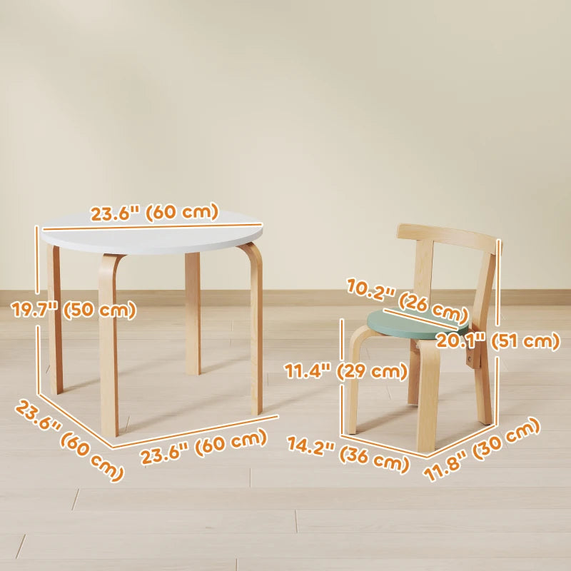 Qaba Wooden Kids Table and Chairs Set, Toddler Table and Chairs Set for 3-8 Years, Green
