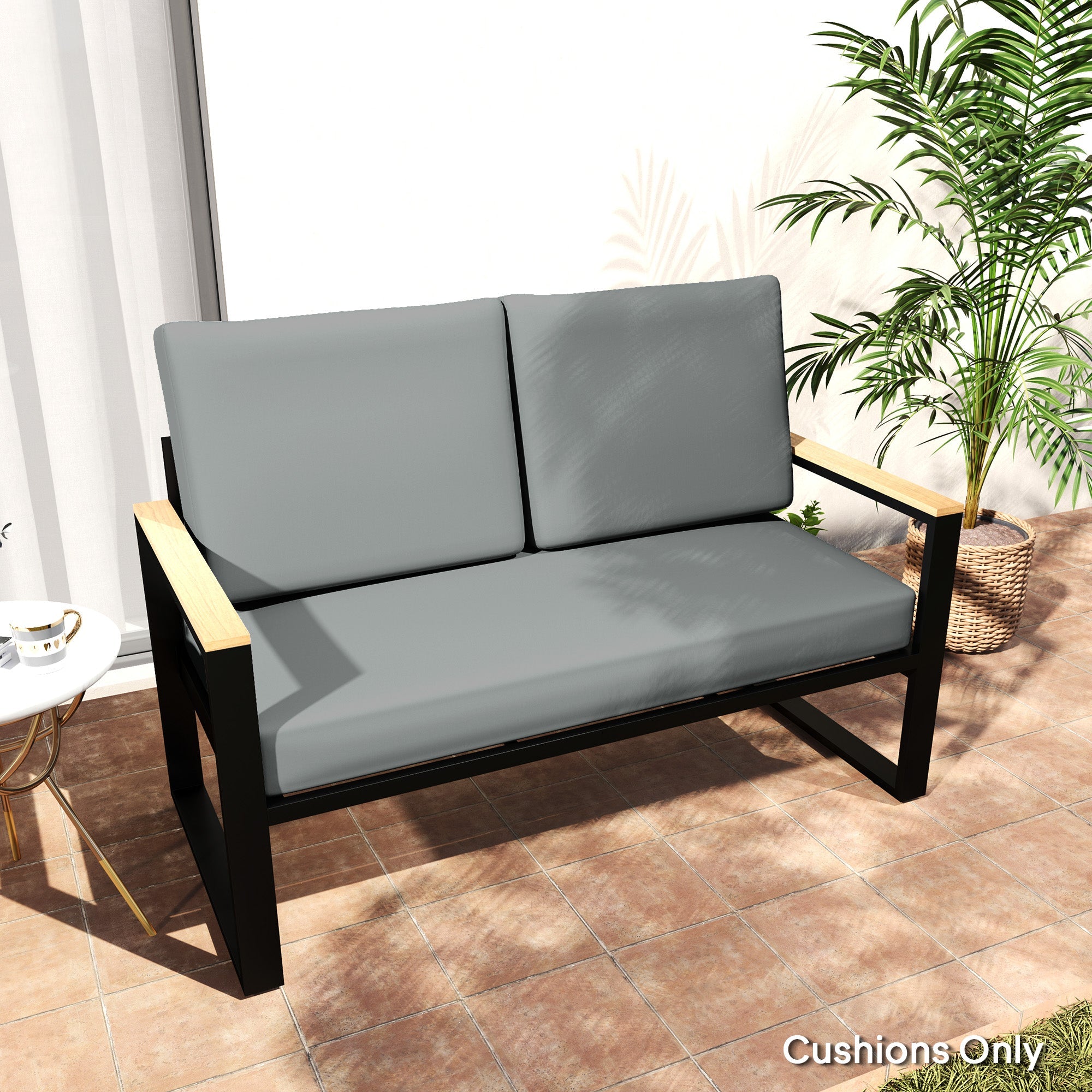 Outsunny 2 Seater Outdoor Seat Cushions with Backrest, Loveseat Double Sofa Outdoor Furniture Cushions, Fade-Resistant Replacement Patio Cushions for Indoor and Outdoor, Light Grey 