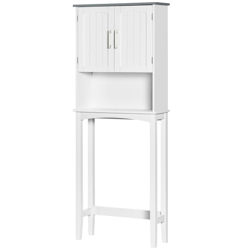 Modern Over The Toilet Storage Cabinet, Double Door Over Toilet Bathroom Organizer with Adjustable Shelf and Open Shelf, Space Saver, White