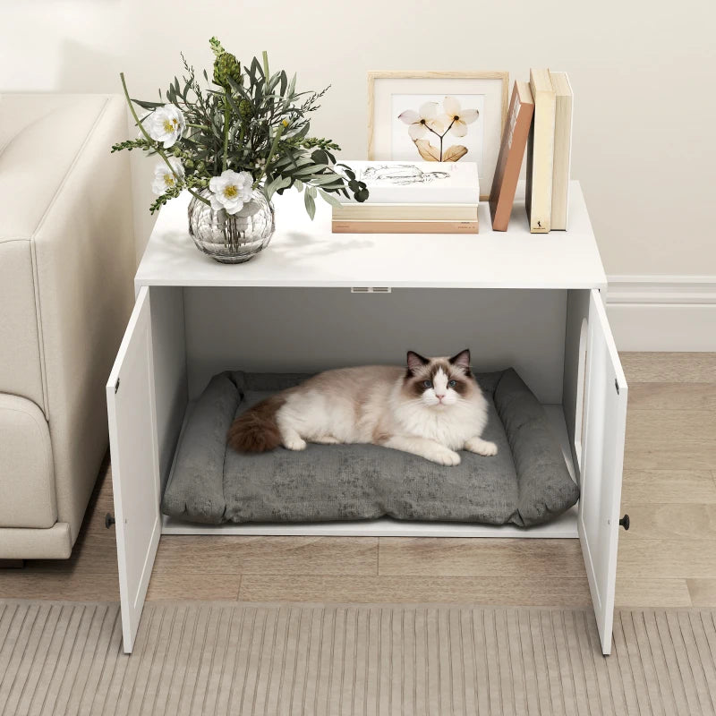 Cat Litter Box Enclosure with Double Doors, Handles, Fit Most of Cat and Litter Box, 31.5" x 21" x 20", White