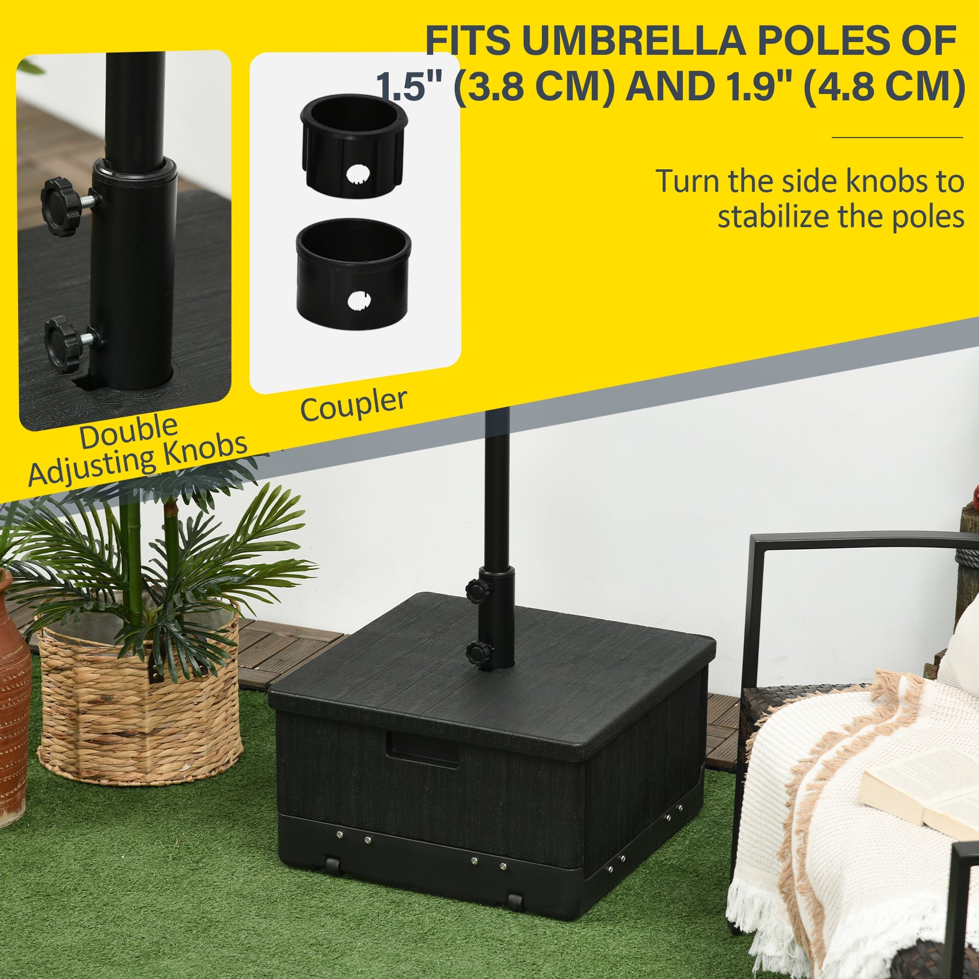 Outsunny 3-in-1 Patio Umbrella Base with Wheels, Side Table & Planter, 175lbs, Heavy-Duty, Black 