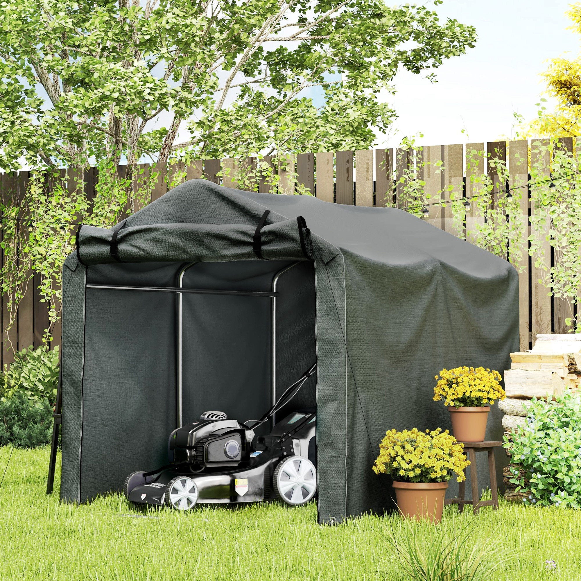 Outsunny Outdoor Storage Shed, UV Resistant Bike Tent with Roll-up Zipper Door, Portable Shed for Bike, Motorcycle, Dark Grey 